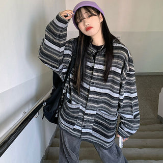 Unisex oversized Women Striped Kn Japanese ALODIA STORE