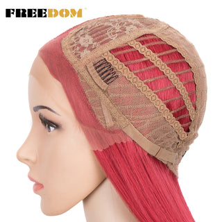 FREEDOM Synthetic Lace Wig 28 Inch Long Straight Hair Wigs Soft Red Orange Blonde Lace Front Wigs For Black Women Cosplay Wigs ALODIA STORE