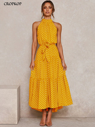 Summer Long Dress Polka Dot Casual Dresses Black Sexy Halter Strapless New 2023 ALODIA STORE