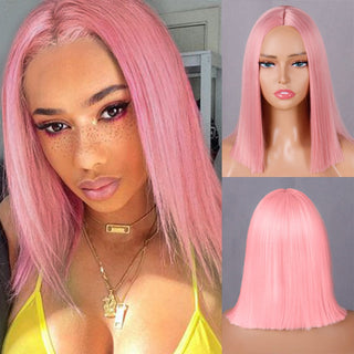 Green Short Bob Wig With Bangs for Women Shoulder Length Synthetic Wigs Cosplay Party Daily Lolita Natural Hair Black Pink Red ALODIA STORE