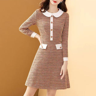 EVNISI Women 2023 Winter Grey Dress Tweed Dress For Party A-Line Flare Sleeve Woolen Dress Holiday Vestidos Thick Outerwear ALODIA STORE