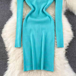Elegant Turtleneck Long Sleeve Knit Bodycon Pencil Dress Slim Basic Fashion Sweater Vestido Sexy Women Autumn Winter Clothing ALODIA STORE