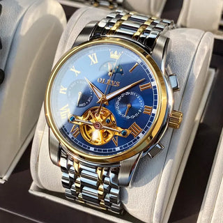 OLEVS Men Watch Automatic Mechanical Watch Stianless Top Brand Luxury Moon phase SkeletonTourbillon Wristwatch Reloj hombres ALODIA STORE