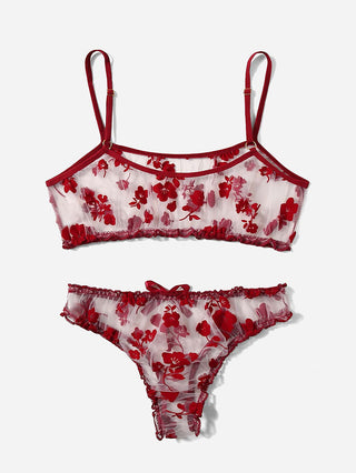 Leechee New Lingerie Set Floral Full Cup Bra For Women Fashion Mesh Sexy Underwear Intimate Lingerie Ruffles Bra And Panty Set ALODIA STORE