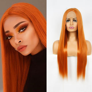 Perruque de Cosplay synthétique lisse et longue, noire ombrée, avec raie centrale naturelle, résistante à la chaleur, brune 613, pour femmes, 28 pouces ALODIA STORE
