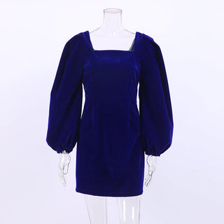 Mnealways18 Evening Puff Sleeve Women Velvet Dress Winter Black Sexy Bodycon Dress Square Collar Mini Party Dresses Elegant 2023 ALODIA STORE