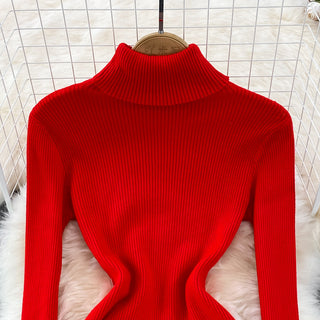 Elegant Turtleneck Long Sleeve Knit Bodycon Pencil Dress Slim Basic Fashion Sweater Vestido Sexy Women Autumn Winter Clothing ALODIA STORE