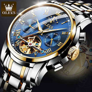 OLEVS Men Watch Automatic Mechanical Watch Stianless Top Brand Luxury Moon phase SkeletonTourbillon Wristwatch Reloj hombres ALODIA STORE