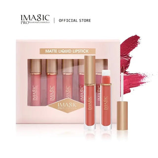 IMAGIC  5-color Set Waterproof Matte Velvet Nude Nude Color Lipstick Lip Gloss Deep Red Long Lasting Lip Gloss Female Lip - Alodia Store