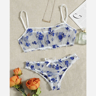 Leechee New Lingerie Set Floral Full Cup Bra For Women Fashion Mesh Sexy Underwear Intimate Lingerie Ruffles Bra And Panty Set ALODIA STORE