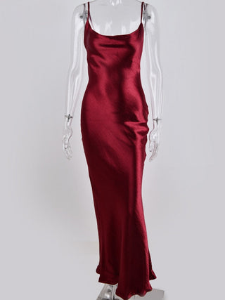 JULISSA MO Sexy Spaghetti Strap Backless Summer Dress Women Satin Lace Up Trumpet Long Dress Elegant Bodycon Party Dresses 2023 ALODIA STORE
