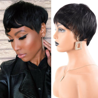 Short Pixie Cut Wig Human Hair Wigs For Black Women Fashion Lady Brazilian Straight Remy Glueless Machine Made Short Hair Wigs ALODIA STORE