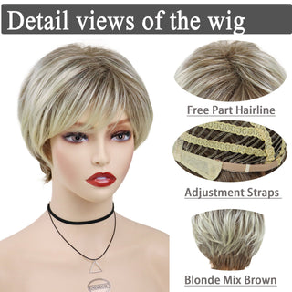 GNIMEGIL Synthetic Hair Blonde Wig with Bangs Natural Short Wig for White Woman High Temperature Blond Ombre Mommy Wig for Daily ALODIA STORE