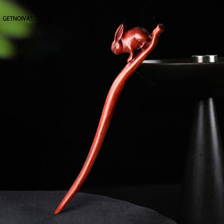 Chinese Wood Hair Sticks Hair Barrettes Red Sandalwood Rabbit Clips Vintage Style Hairpin Accessories for Women Bun Maker ML Alodia Store