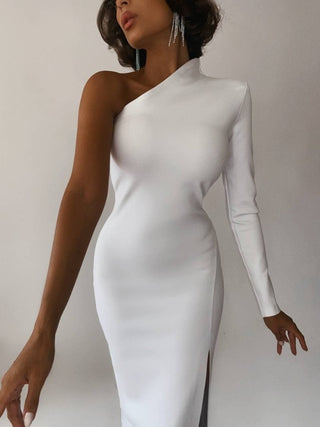 Long Elegant Dresses for Women Summer One Shoulder Maxi Dress Bodycon Sexy Black Slit Fomal Wedding Evening Party Dress 2022 ALODIA STORE