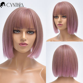 Short Bob Wig Synthetic Wigs For Women Black Ombre Red Blonde Pink Lolita Cosplay Party Natural Hair Heat Resistant Perruque Bob ALODIA STORE
