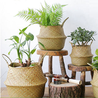 LuanQI Wicker Basket Toy Organizer Folding Rattan Seagrass Storage Basket Laundry Woven Basket Plant Flower Pot For Home Garden ALODIA STORE