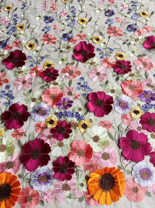 Three - dimensional sunflower floating soft mesh embroidery lace dress fabric ALODIA STORE