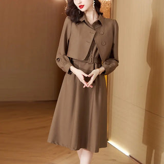 Korean Fashion Casual Two Piece Set Women Elegant Loose Vest CropTops + Long Sleeve Slim Shirt Dress Woman Femme 2 Piece Outfits ALODIA STORE