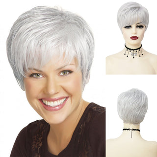 GNIMEGIL Synthetic Hair Blonde Wig with Bangs Natural Short Wig for White Woman High Temperature Blond Ombre Mommy Wig for Daily ALODIA STORE