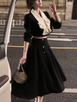 Korean Suit 2023 Autum 2 Piece Dress Set Long Sleeve Crop Tops + Casual ALODIA STORE