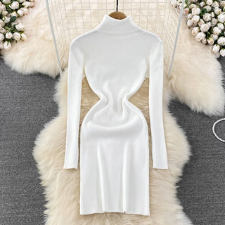 Elegant Turtleneck Long Sleeve Knit Bodycon Pencil Dress Slim Basic Fashion Sweater Vestido Sexy Women Autumn Winter Clothing ALODIA STORE