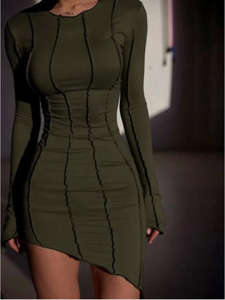 JULISSA MO Sexy Solid Patchwork O Neck Mini Dress Women Autumn Bodycon Long Sleeve Slim Fit Elegant Party Club Vestido ALODIA STORE