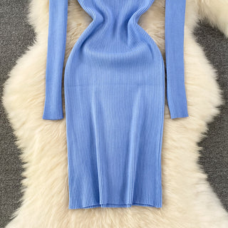 Elegant Turtleneck Long Sleeve Knit Bodycon Pencil Dress Slim Basic Fashion Sweater Vestido Sexy Women Autumn Winter Clothing ALODIA STORE