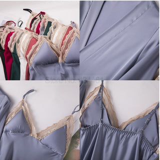 Satin Robe Set Sexy Female Sleepwear Summer Kimono Bathrobe Lace Trim Bride Bridesmaid Dressing Gown Casual Nightgown ALODIA STORE