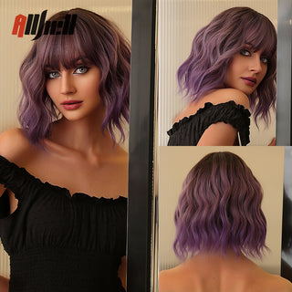 Ombre Brown Platinum Blonde Synthetic Wigs Short Straight Bob Wigs for Black Women Daily Natural Heat Resistant Hair Cosplay ALODIA STORE
