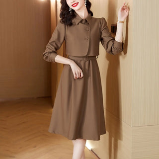 Korean Fashion Casual Two Piece Set Women Elegant Loose Vest CropTops + Long Sleeve Slim Shirt Dress Woman Femme 2 Piece Outfits ALODIA STORE