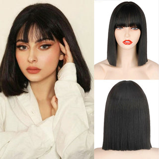 Short Bob Synthetic Wigs With Bangs for Women Wigs Blonde Black Blue fiber Natural Hair for Lolita Cosplay Party Daily Use ALODIA STORE