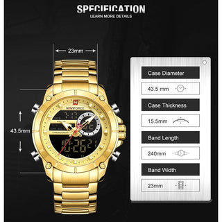 NAVIFORCE Luxury Original Sports Wrist Watch For Men Quartz Steel Waterproof Dual Display Fashion Watches Relogio Masculino 9163 ALODIA STORE