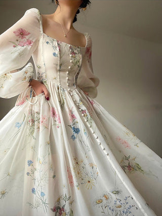 French Elegant Floral Midi dress ALODIA STORE