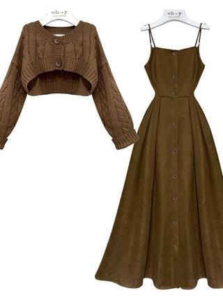 Fall Winter Two Piece Sets Sweater And Straped High Waist ALODIA STORE