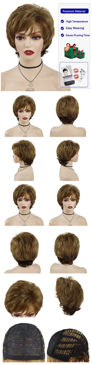 GNIMEGIL Synthetic Hair Blonde Wig with Bangs Natural Short Wig for White Woman High Temperature Blond Ombre Mommy Wig for Daily ALODIA STORE