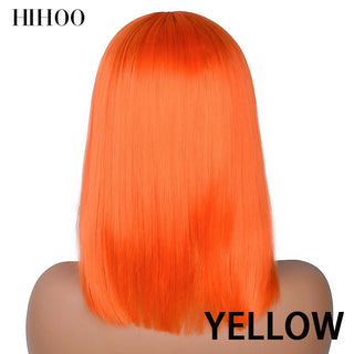 Short Straight Bob Wig for Women Synthetic Wigs Brown to Blonde Ombre Natural Fake Hair Heatresistant Wig Pink Wig With Bangs ALODIA STORE