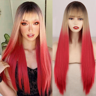 Lolita synthetic Wig Pink Wig Blonde wig Long Streight hair With Bangs Natural wigs For women hair Cosplay Wig ALODIA STORE