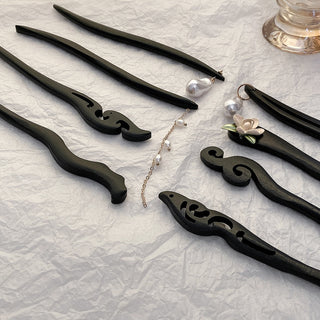 Vintage Chinese Style Black Wooden Flower Hairpin Jewelry Hair Sticks for Women Autumn Temperament Hair Accessories Wedding Gift Alodia Store