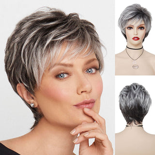 GNIMEGIL Synthetic Hair Blonde Wig with Bangs Natural Short Wig for White Woman High Temperature Blond Ombre Mommy Wig for Daily ALODIA STORE