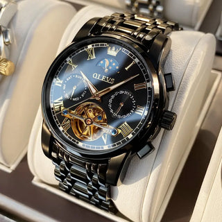 OLEVS Men Watch Automatic Mechanical Watch Stianless Top Brand Luxury Moon phase SkeletonTourbillon Wristwatch Reloj hombres ALODIA STORE