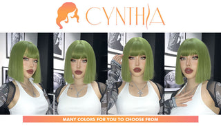 Green Short Bob Hair Synthetic Wig For Woman With Bangs Blonde Ombre Pink Cosplay Lolita Party Heat Resistant Daily Natural Hair ALODIA STORE