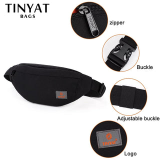TINYAT New Men Casual Waist Pack Bag Brand Canvas Shoulder Fanny Packs Women Belt Bag Pouch For Money Phone Black Bum Hip Bag ALODIA STORE