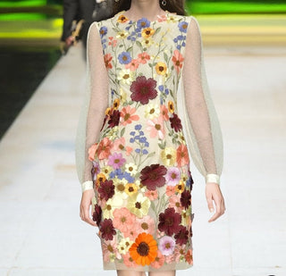 Three - dimensional sunflower floating soft mesh embroidery lace dress fabric ALODIA STORE