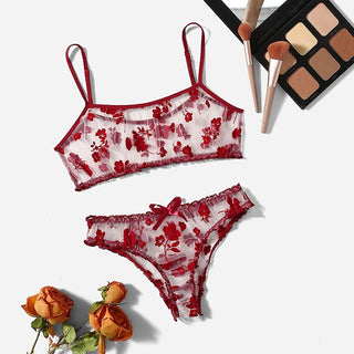 Leechee New Lingerie Set Floral Full Cup Bra For Women Fashion Mesh Sexy Underwear Intimate Lingerie Ruffles Bra And Panty Set ALODIA STORE