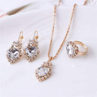 Exquisite Double Heart Necklace Earrings Bracelet Jewelry Set Charm Ladies Jewelry Fashion Bridal Accessory Set Romantic Gifts ALODIA STORE