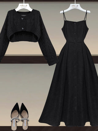 Fall Winter Two Piece Sets Sweater And Straped High Waist ALODIA STORE