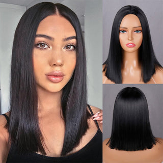 Green Short Bob Wig With Bangs for Women Shoulder Length Synthetic Wigs Cosplay Party Daily Lolita Natural Hair Black Pink Red ALODIA STORE