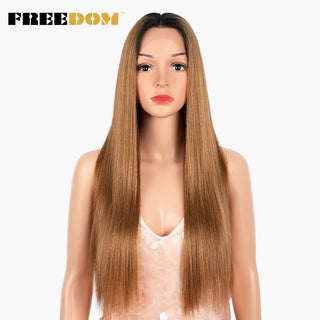 FREEDOM Synthetic Lace Wig 28 Inch Long Straight Hair Wigs Soft Red Orange Blonde Lace Front Wigs For Black Women Cosplay Wigs ALODIA STORE