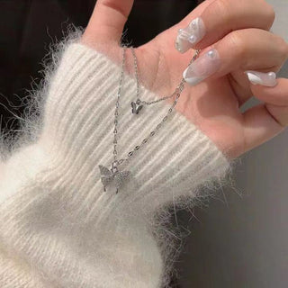 Luxury Necklace for Women Butterfly Necklace Shiny Double Chain Clavicle Pendant Anniversary Gift Jewelry Necklaces for Women ALODIA STORE